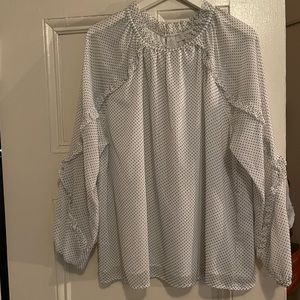 Loft while blouse with black polka dots